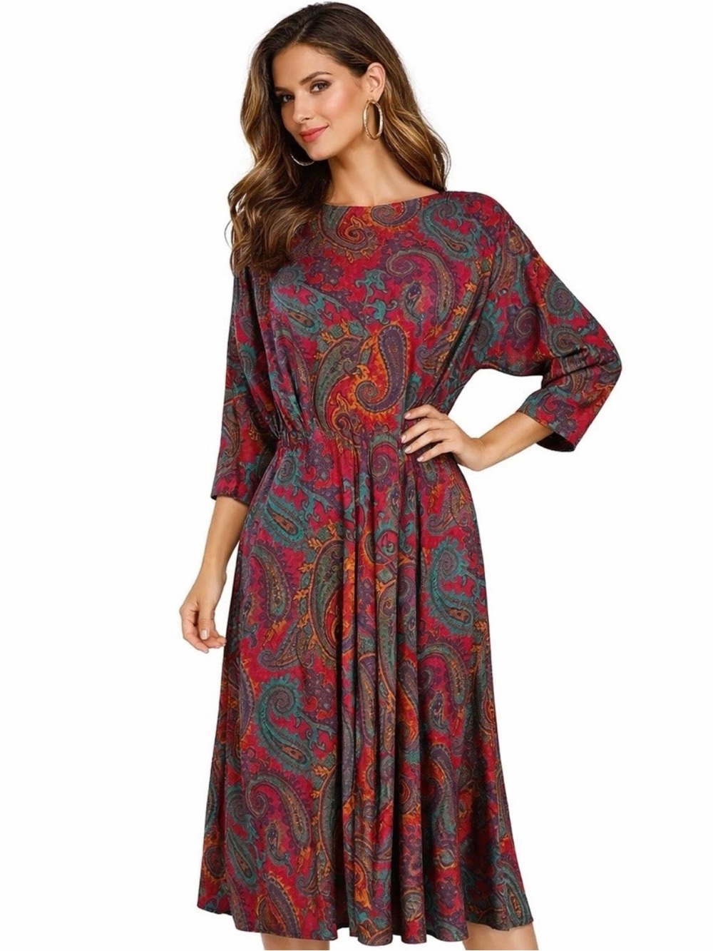 Vintage E.D.‎ Michaels Womens Maxi Dress Sz 5-6 Dolman Sleeve Paisley 100% Rayon